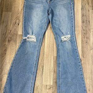KanCan Light Blue Flare Jeans with Distressed Knees